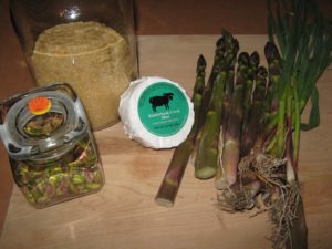 Ingredients readied for couscous and spring asparagus