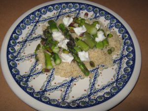 Beautiful plate of couscous and spring asparagus